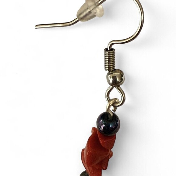 REIMAGINED Red Coral Obsidian Bracelet Earring Set Stainless Steel - Picture 5 of 7